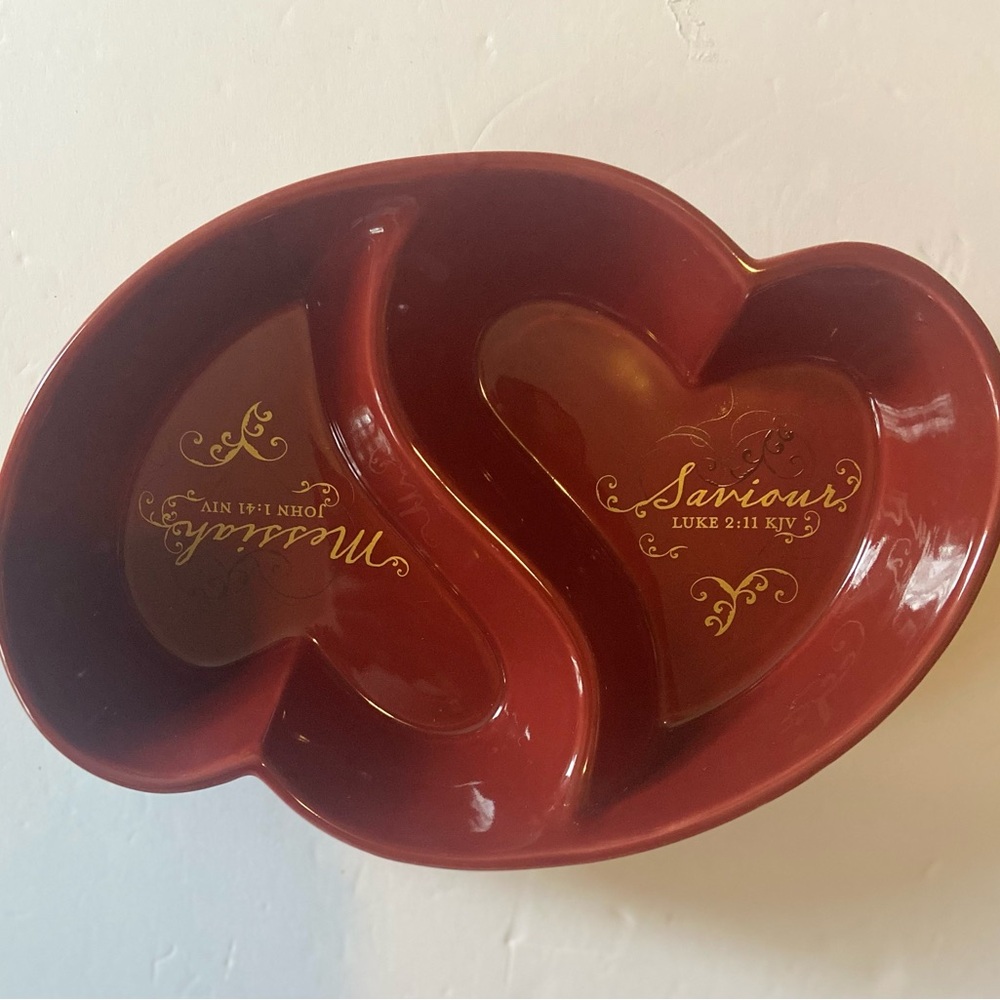 DaySpring Red Ceramic Divided Serving Dish | Candy Tray | Bible Verse | 9x6